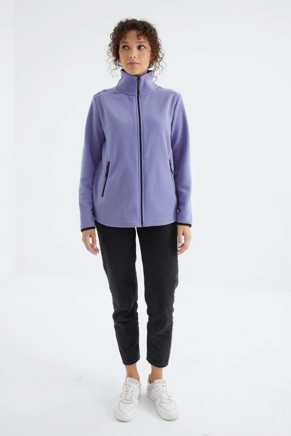 dik yaka fermuarli rahat form kadin polar sweatshirt - 97173