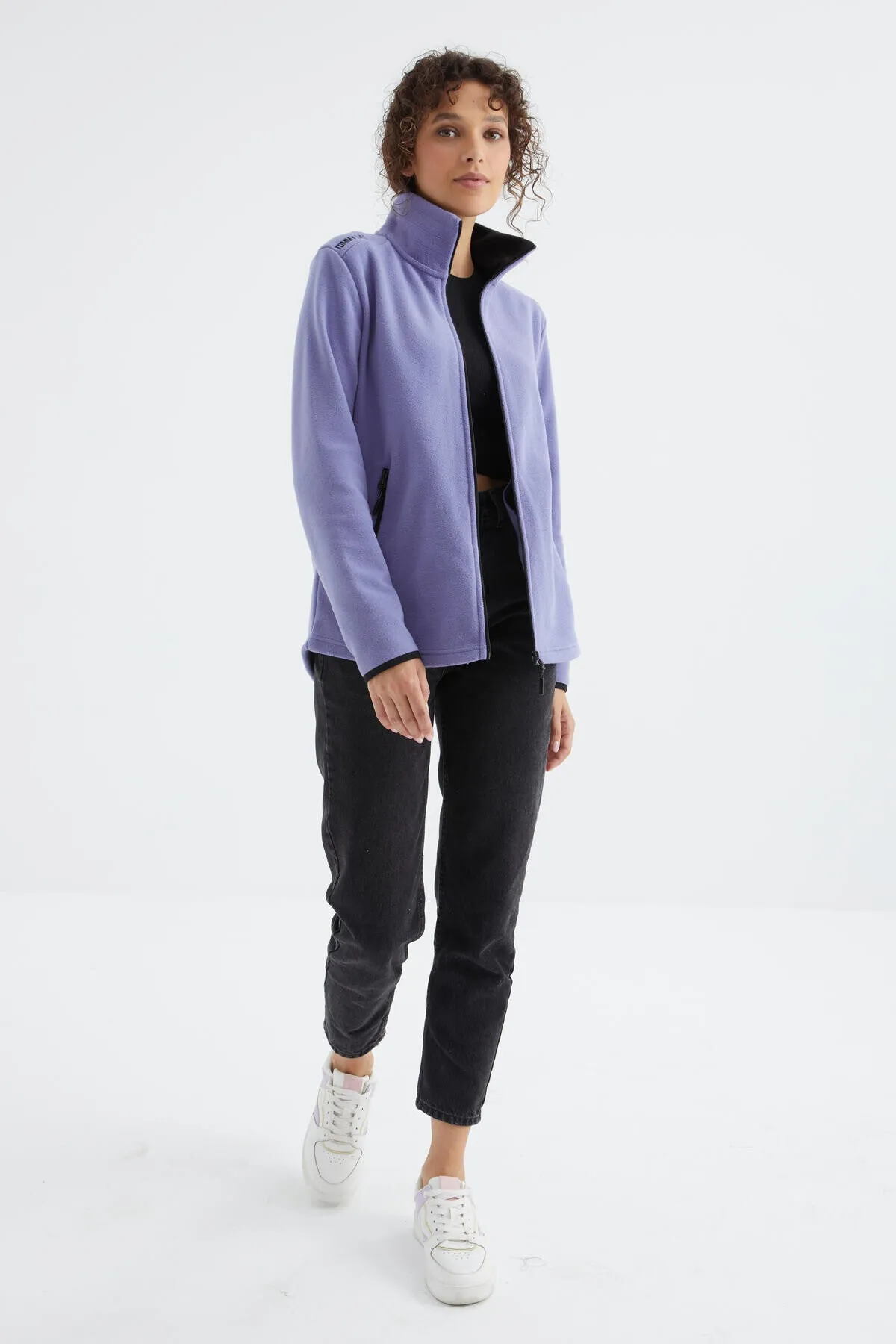 dik yaka fermuarli rahat form kadin polar sweatshirt - 97173