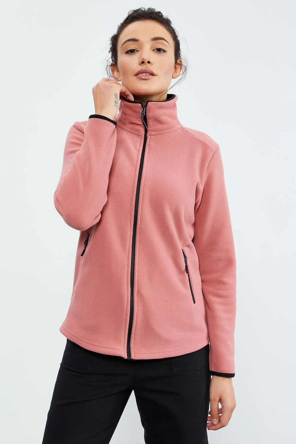 dik yaka fermuarli rahat form kadin polar sweatshirt - 97173