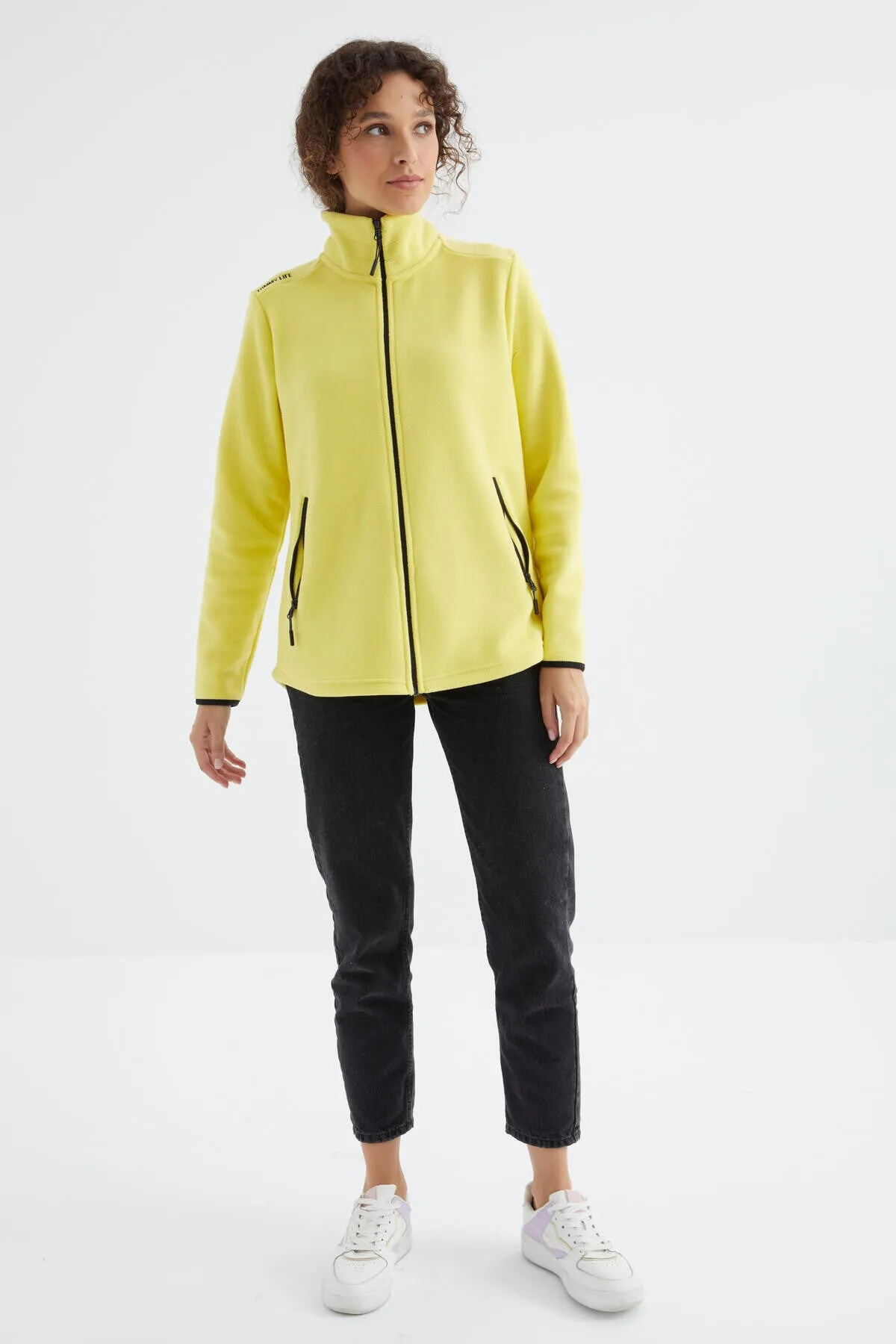 dik yaka fermuarli rahat form kadin polar sweatshirt - 97173