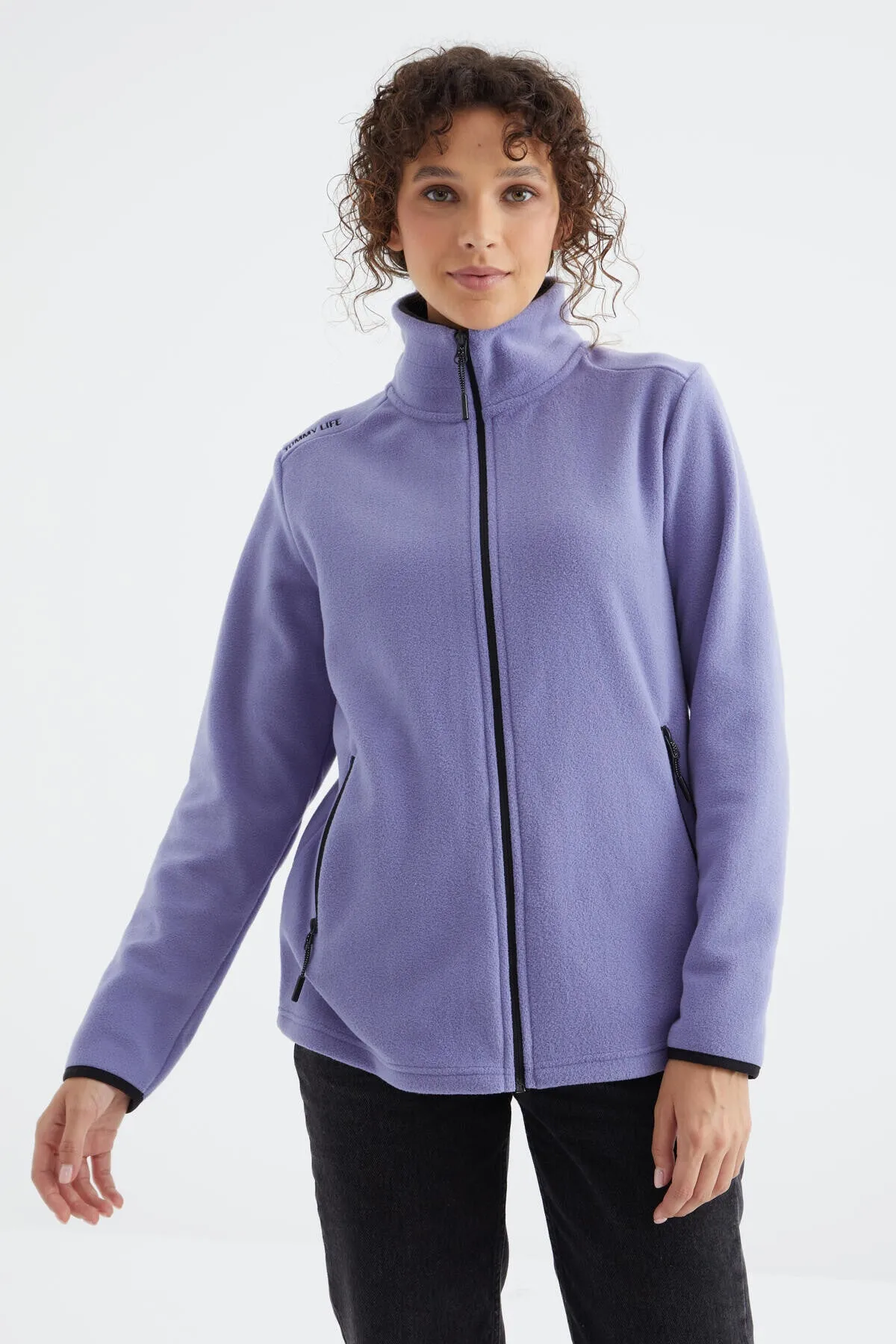 dik yaka fermuarli rahat form kadin polar sweatshirt - 97173