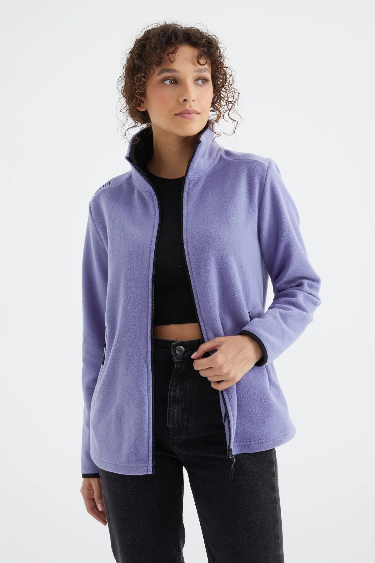 dik yaka fermuarli rahat form kadin polar sweatshirt - 97173