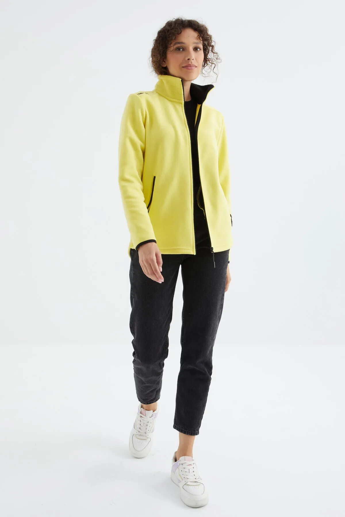 dik yaka fermuarli rahat form kadin polar sweatshirt - 97173