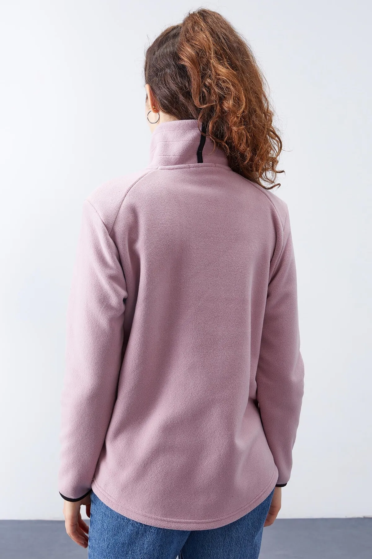 dik yaka fermuarli rahat form kadin polar sweatshirt - 97173