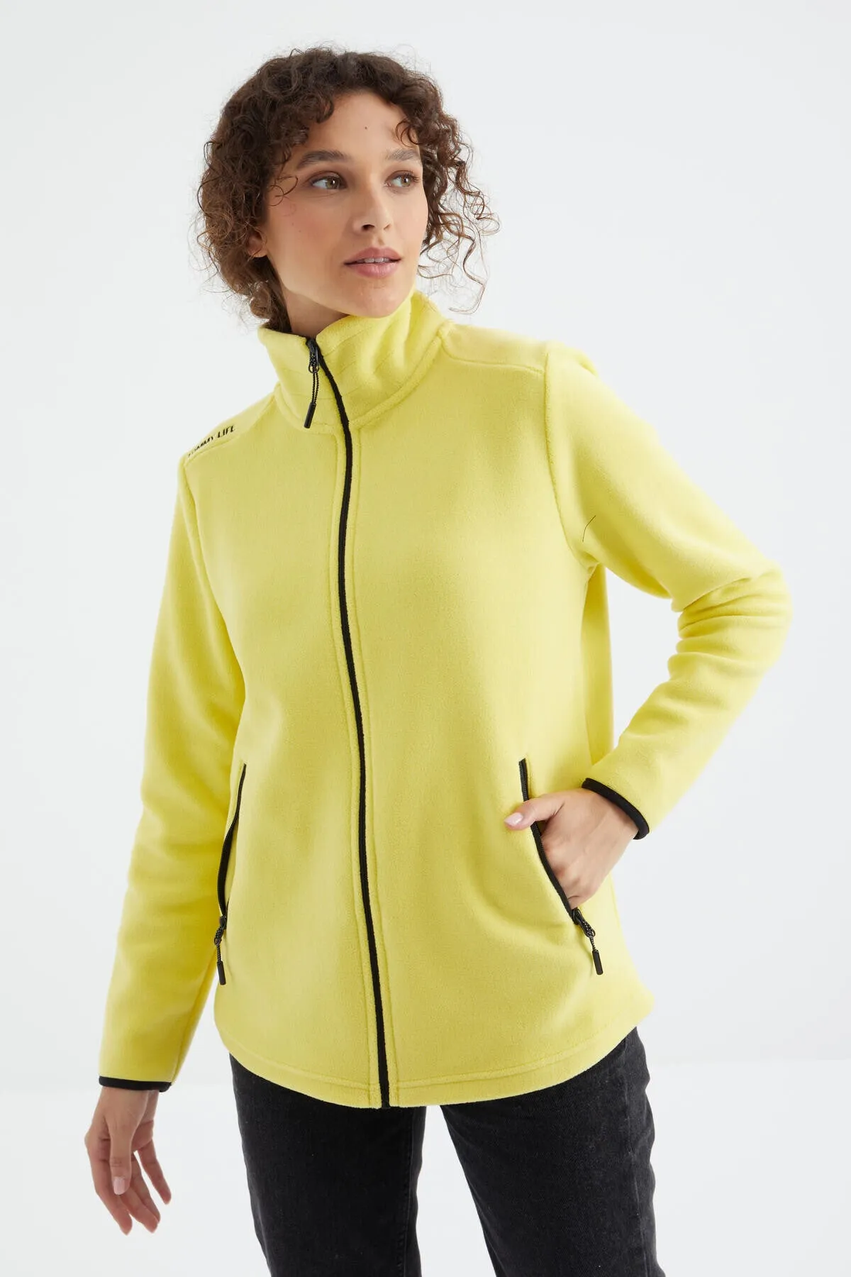 dik yaka fermuarli rahat form kadin polar sweatshirt - 97173