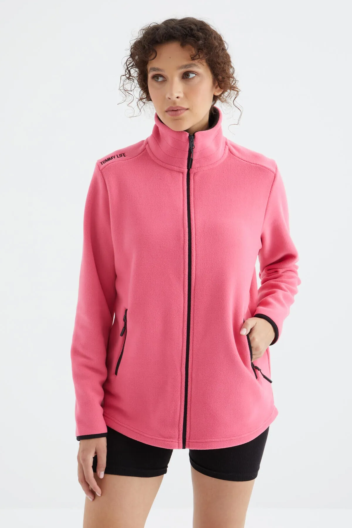 dik yaka fermuarli rahat form kadin polar sweatshirt - 97173