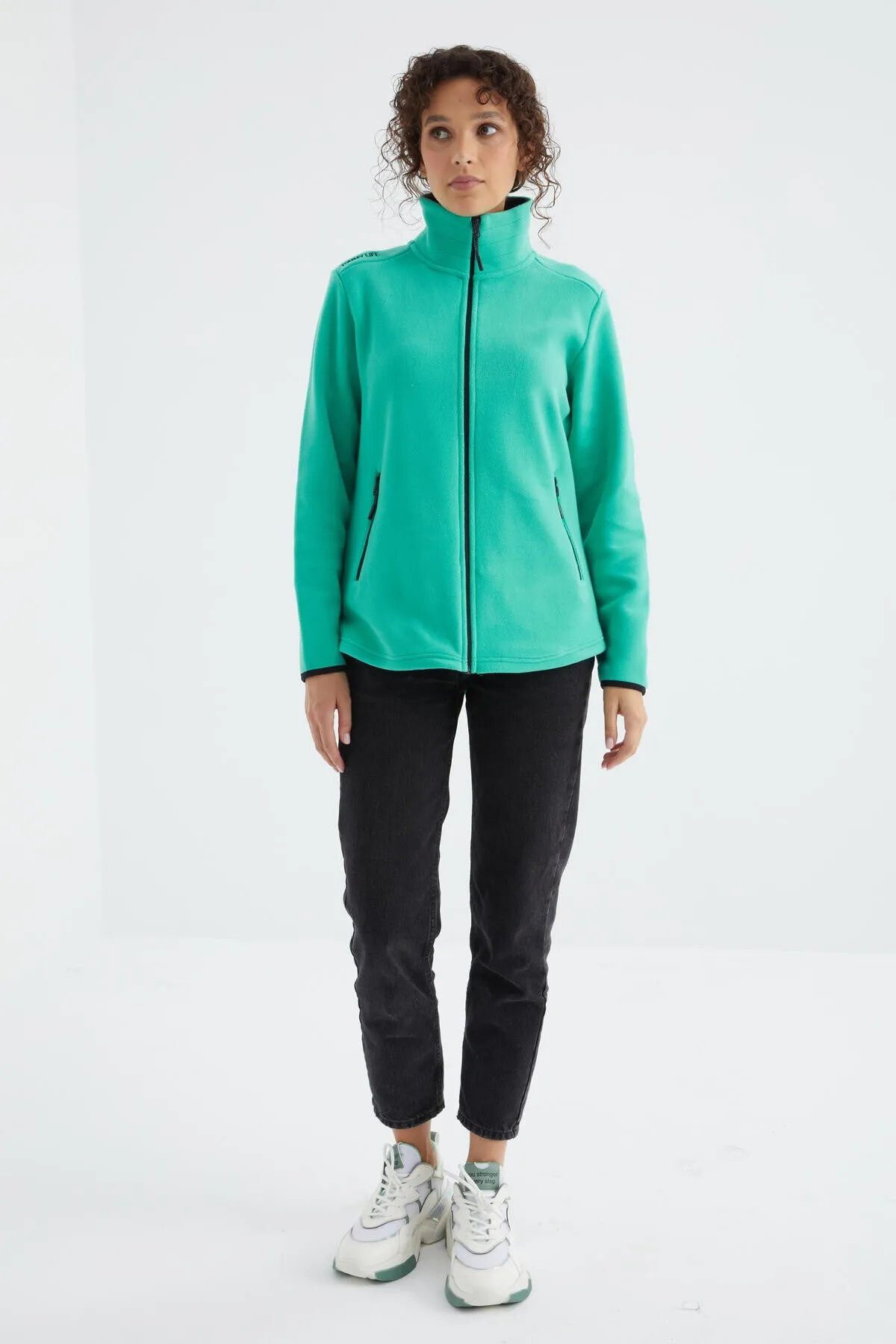 dik yaka fermuarli rahat form kadin polar sweatshirt - 97173