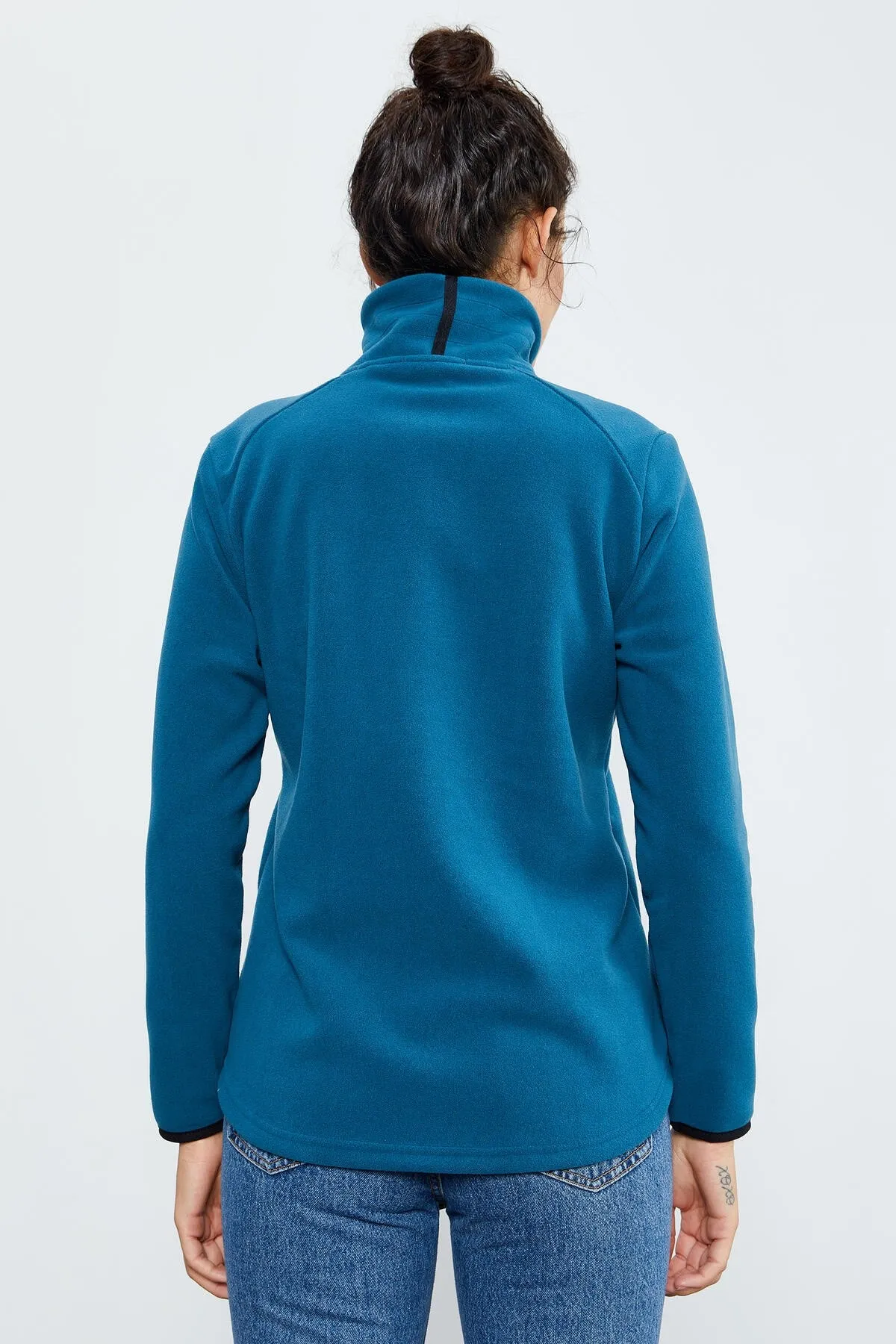 dik yaka fermuarli rahat form kadin polar sweatshirt - 97173