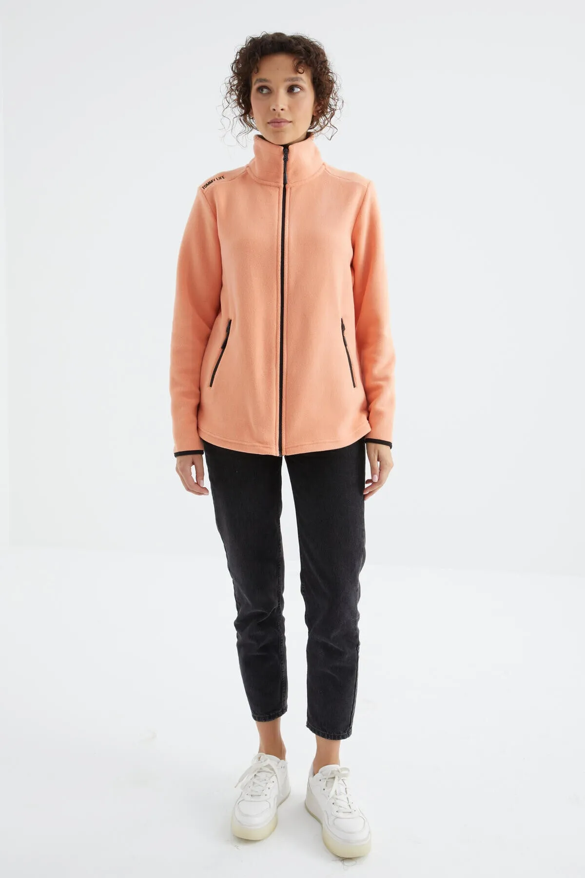 dik yaka fermuarli rahat form kadin polar sweatshirt - 97173