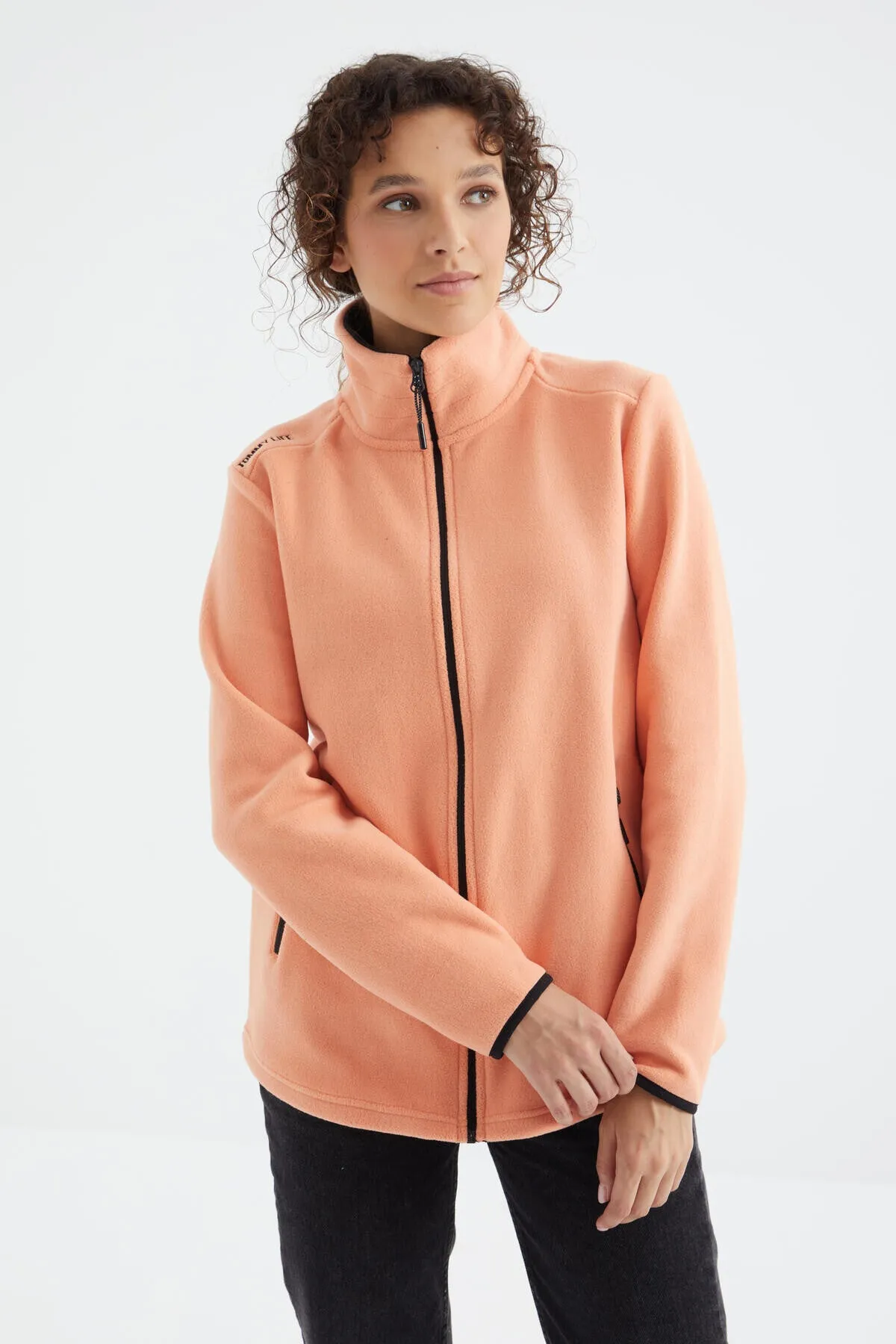 dik yaka fermuarli rahat form kadin polar sweatshirt - 97173