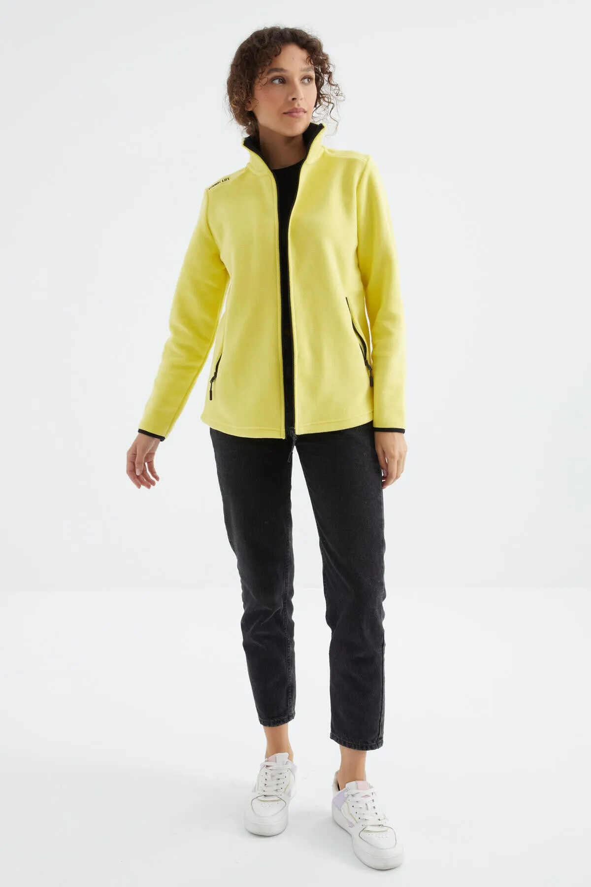 dik yaka fermuarli rahat form kadin polar sweatshirt - 97173
