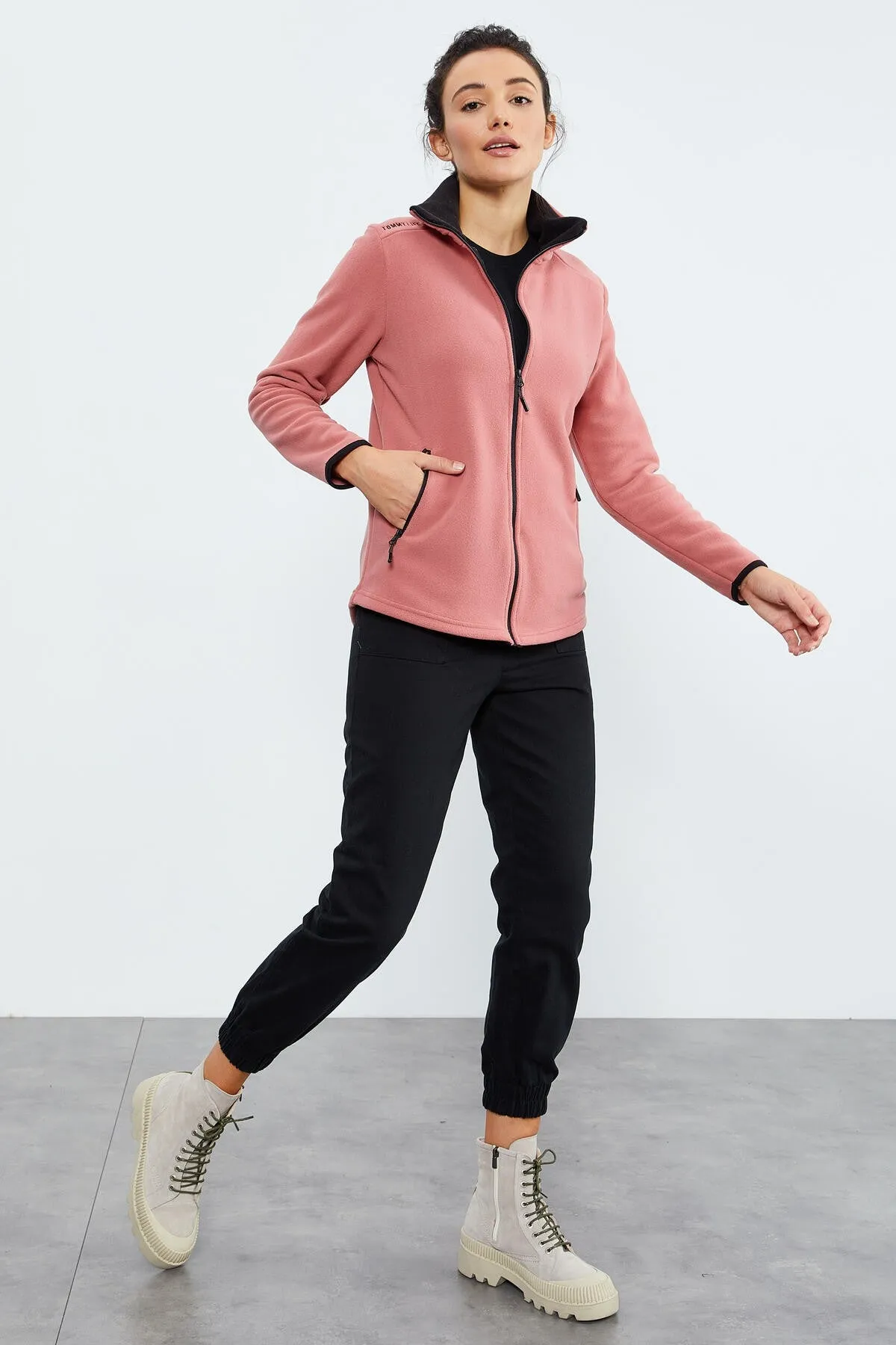 dik yaka fermuarli rahat form kadin polar sweatshirt - 97173