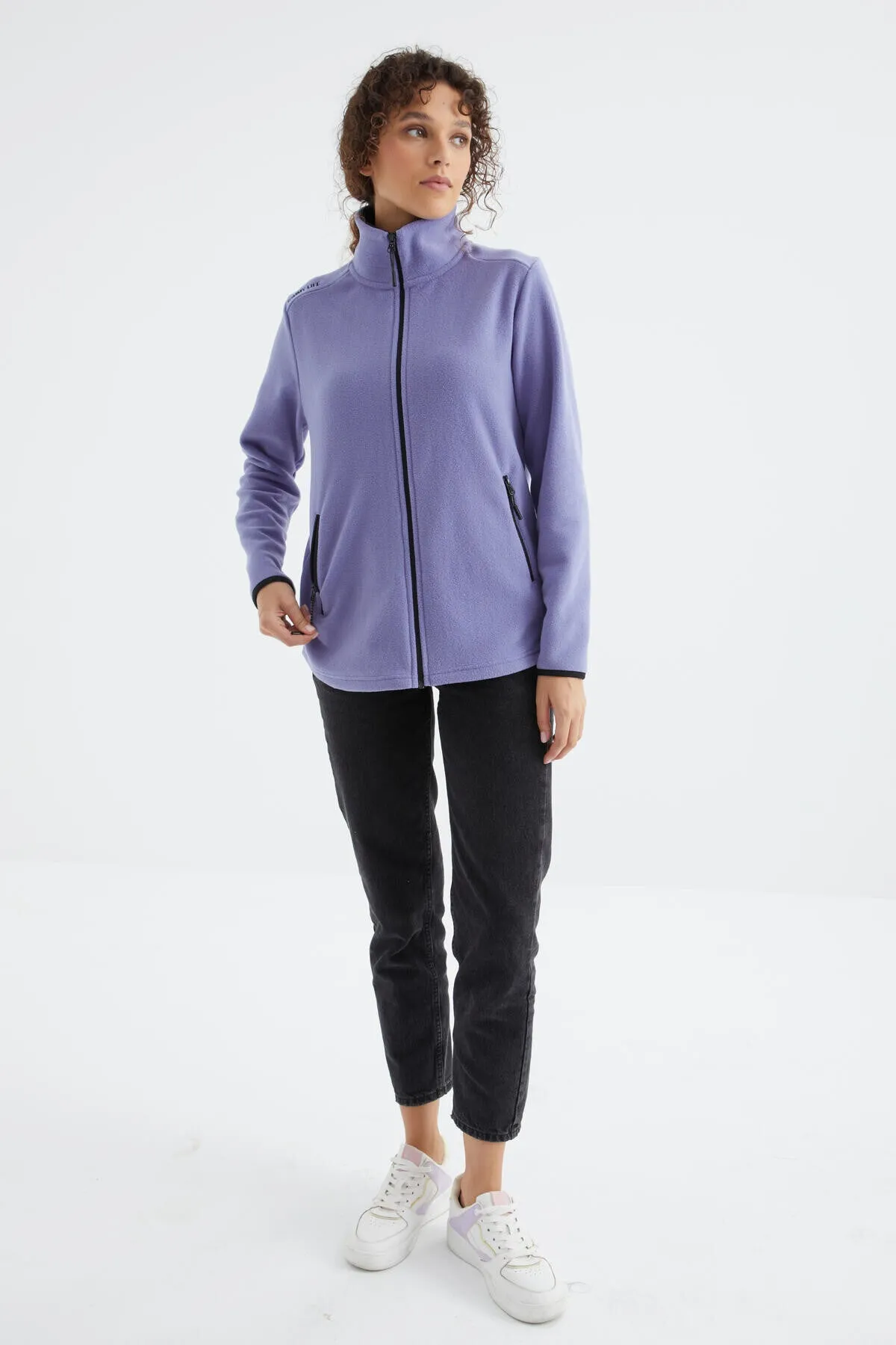 dik yaka fermuarli rahat form kadin polar sweatshirt - 97173