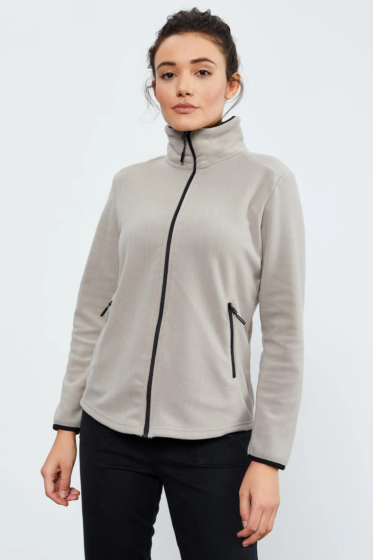 dik yaka fermuarli rahat form kadin polar sweatshirt - 97173