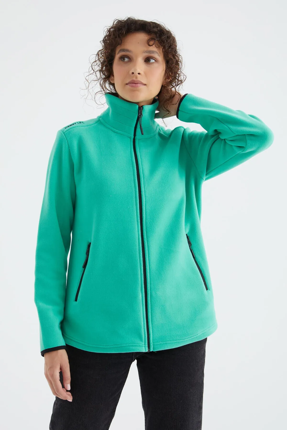 dik yaka fermuarli rahat form kadin polar sweatshirt - 97173