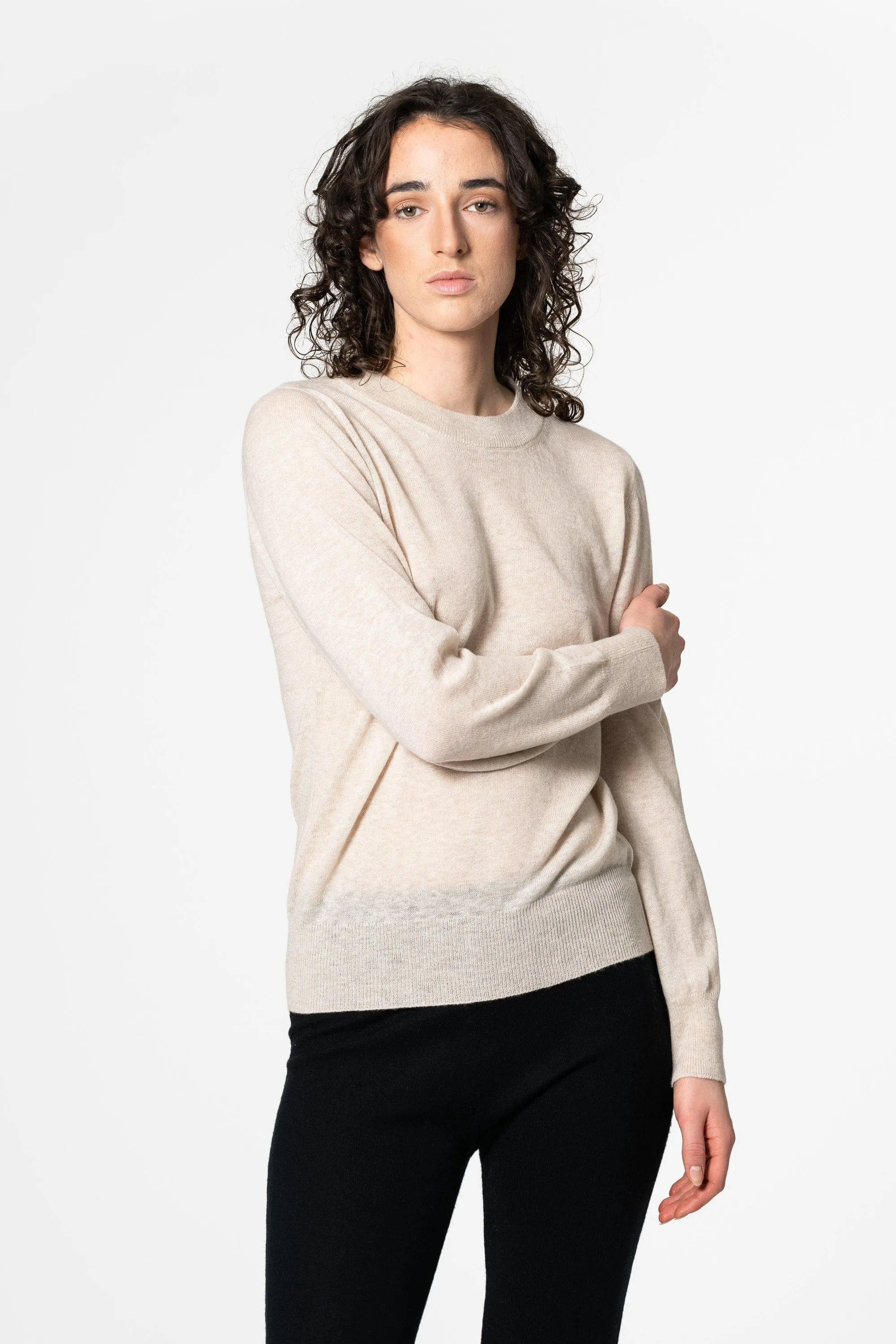 Dinadi Merino O-Neck Sweater - Almond White