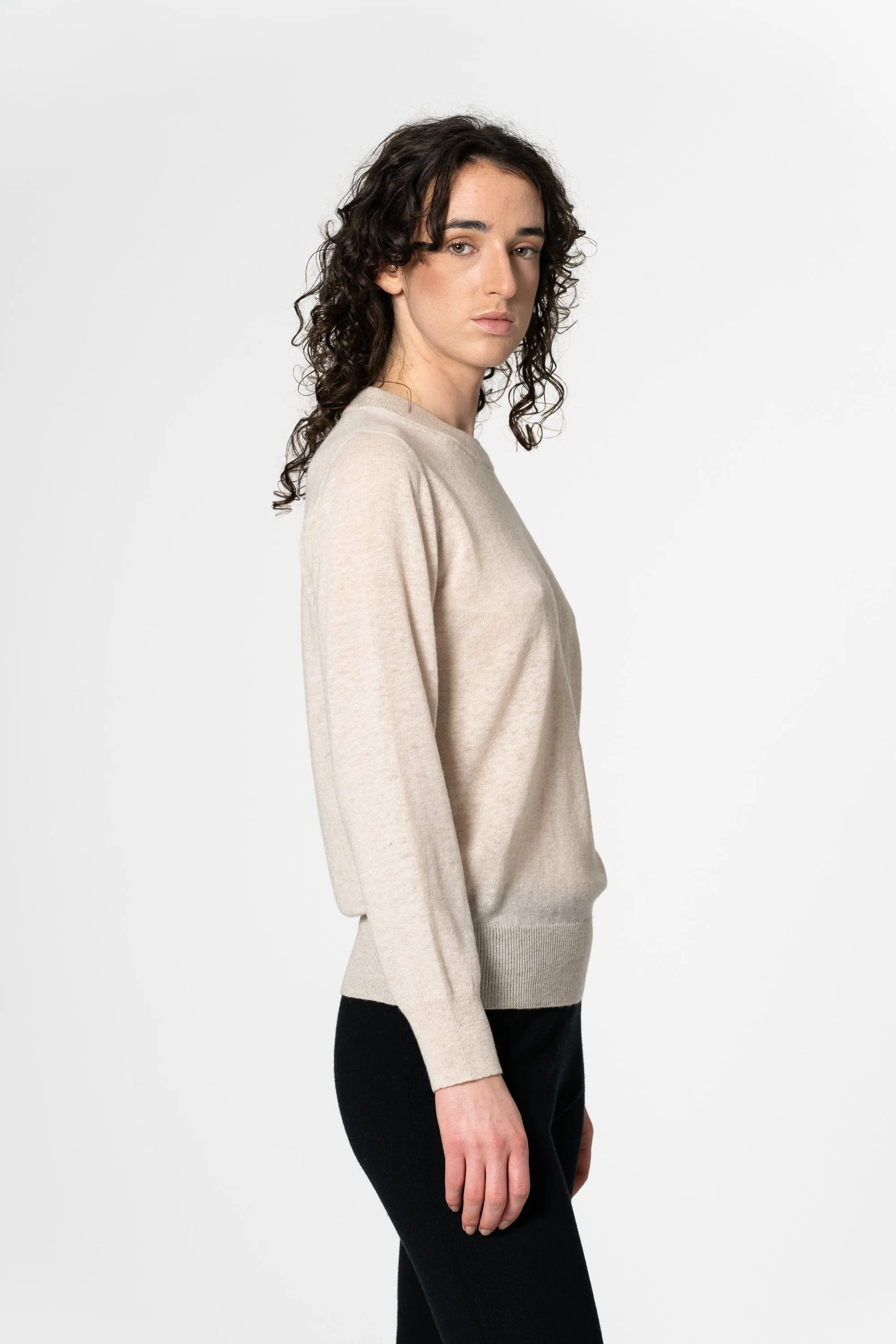 Dinadi Merino O-Neck Sweater - Almond White