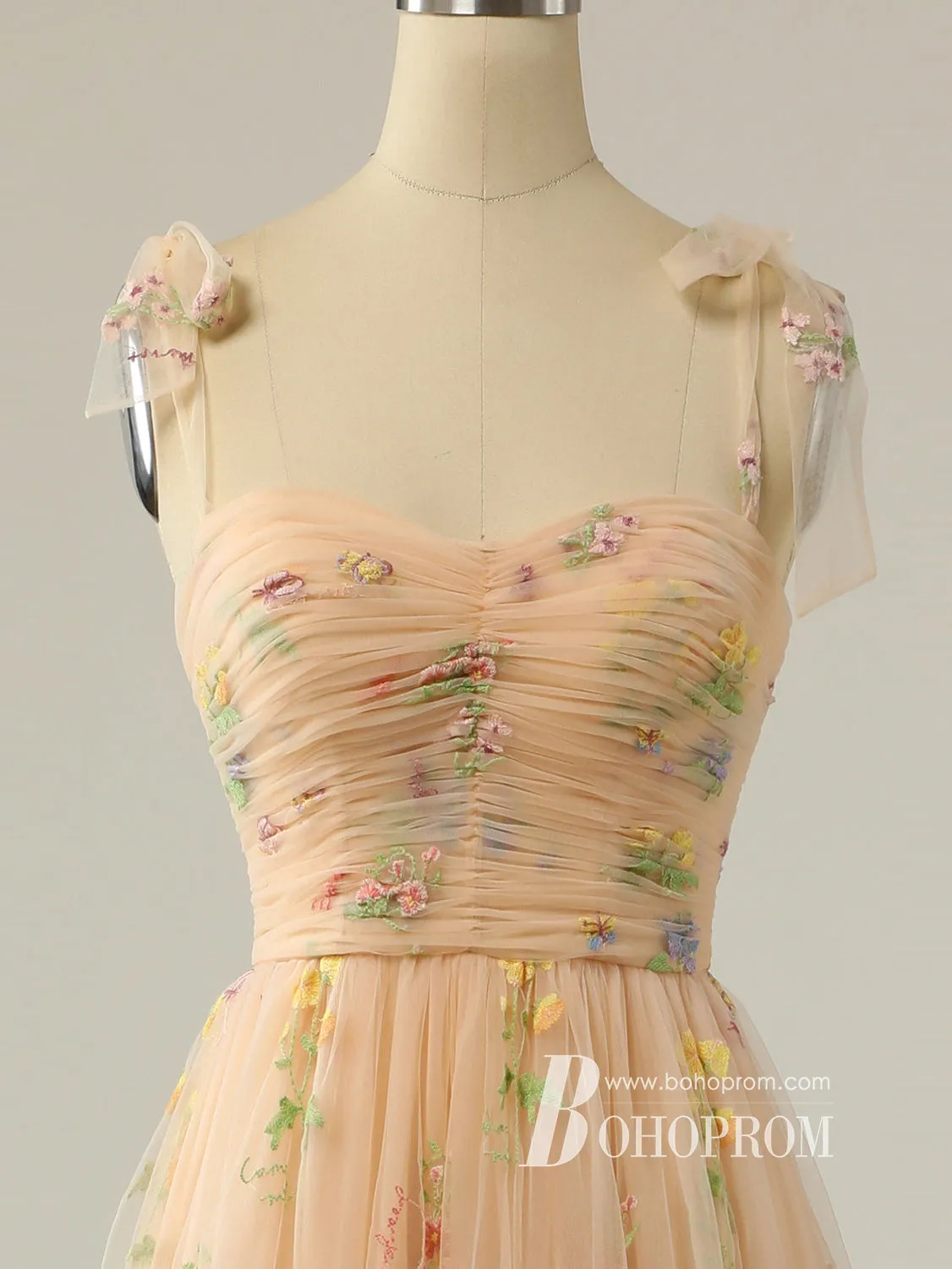 Fashion Foral Lace Spaghetti Straps Floor-length A-line Prom Dresses PD753