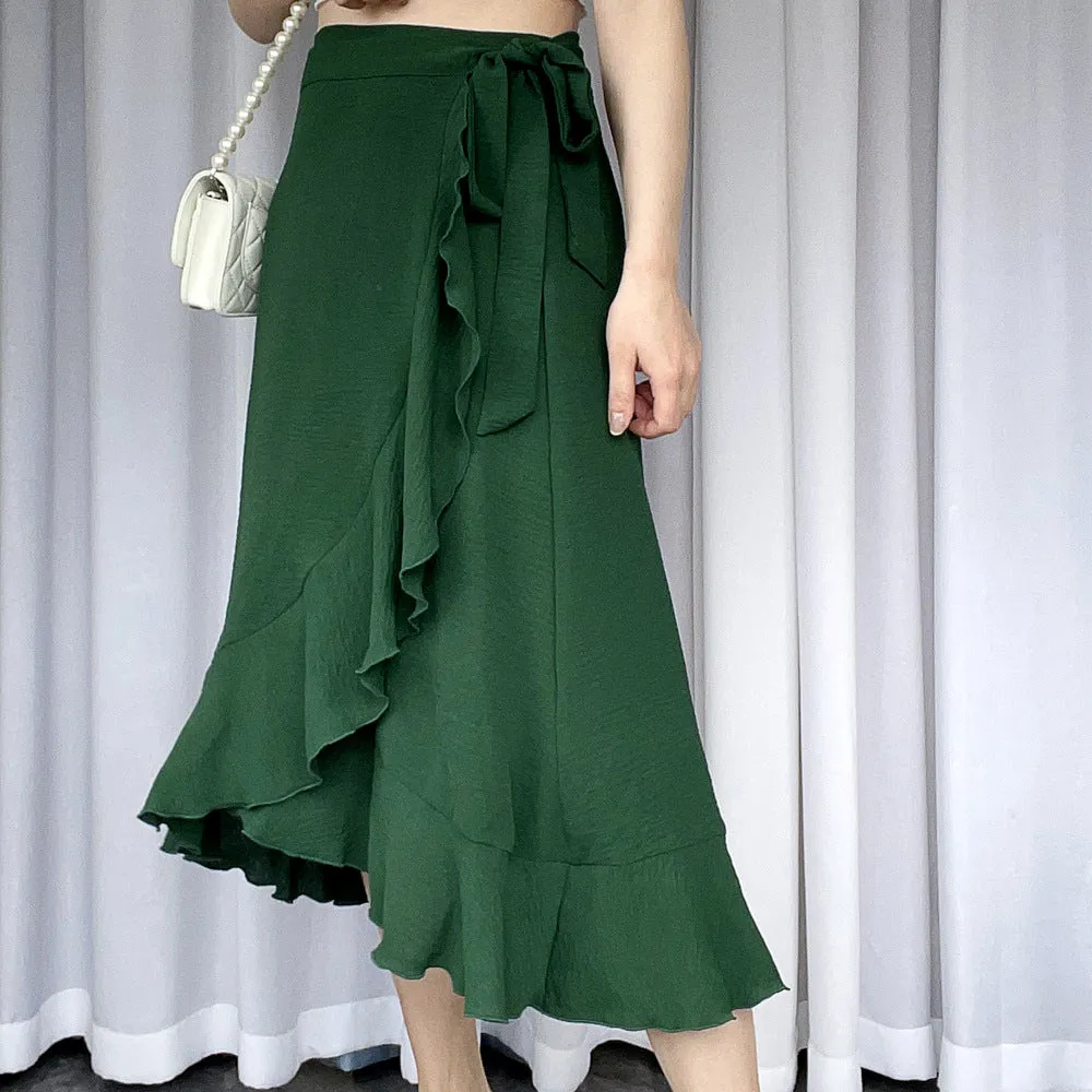 Fresh And Sweet Summer Self-tie Irregular Solid Skirt Women's Dress