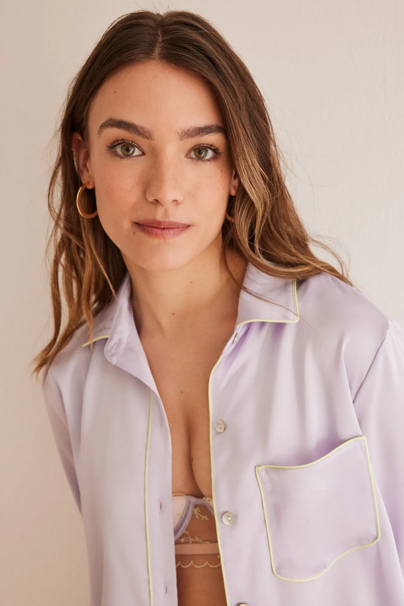 Lilac satin classic pyjamas