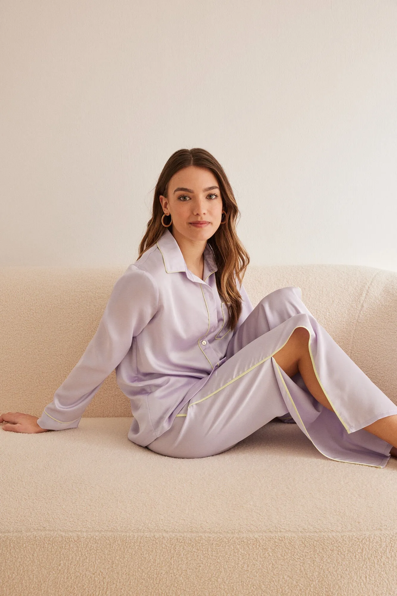 Lilac satin classic pyjamas