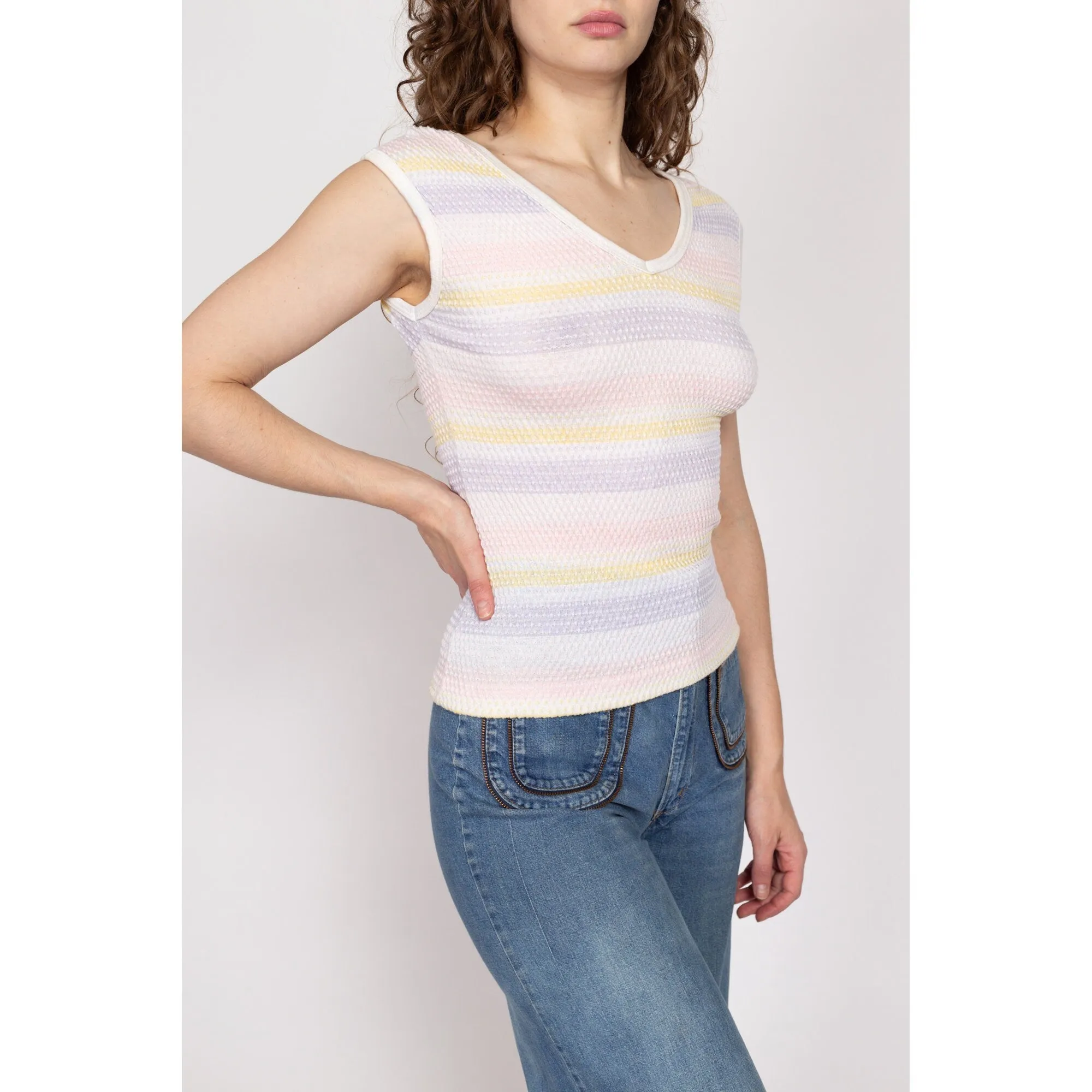Medium 80s Wrangler Pastel Striped Knit Sleeveless Top