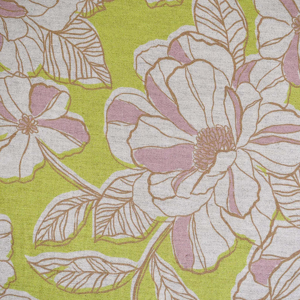 Modern Floral Outline Linen Blend Shirting Lime/Lavender