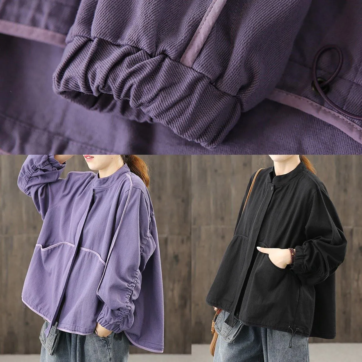 Modern zippered pockets crane tops Work Outfits purple top