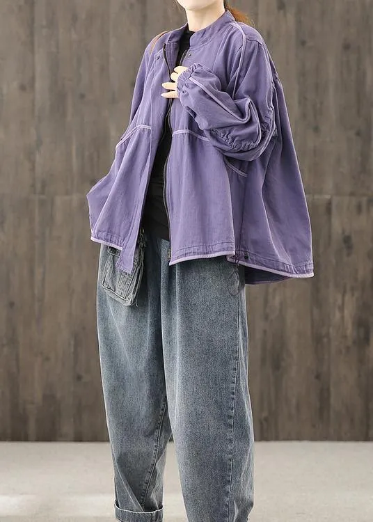 Modern zippered pockets crane tops Work Outfits purple top