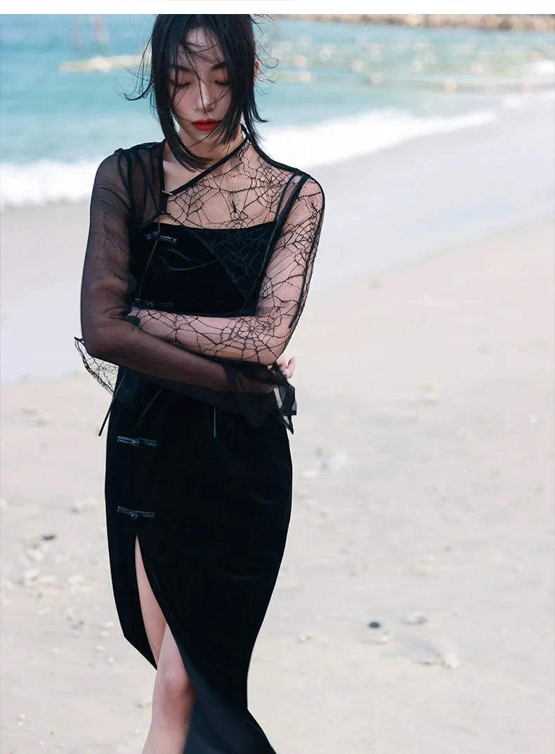New Chinese style cheongsam & chiffon cardigan