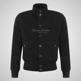NOSTALGIC Black Suede Bomber Jacket For Mens Soft Goat Suede