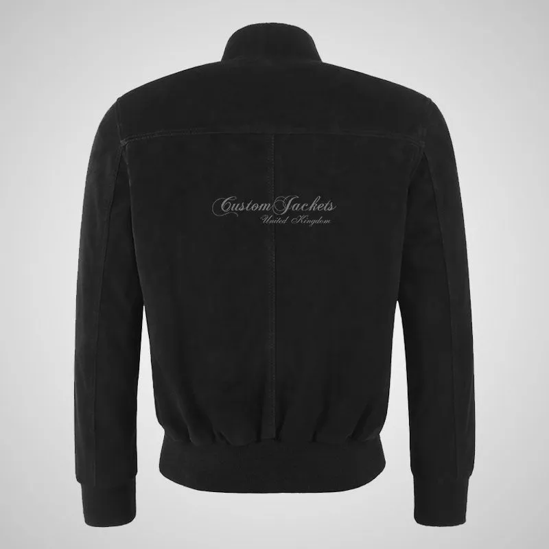 NOSTALGIC Black Suede Bomber Jacket For Mens Soft Goat Suede