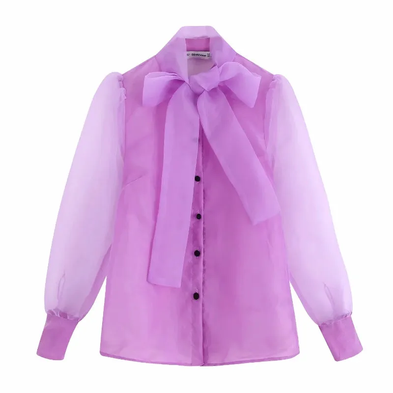 ORGANZA BLOUSE WITH BOW DETAIL