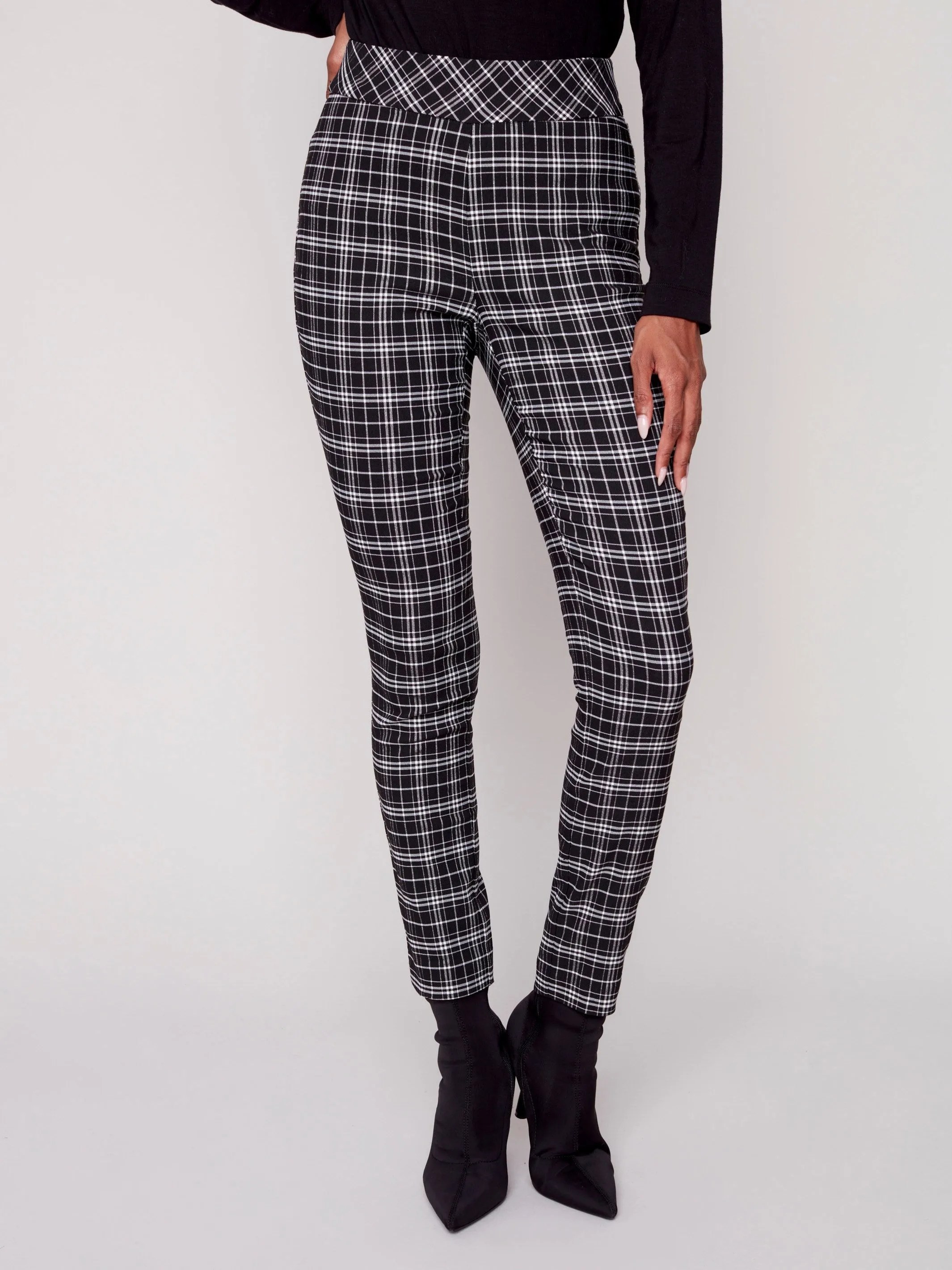 Plaid Pull-On Pants - Black & White