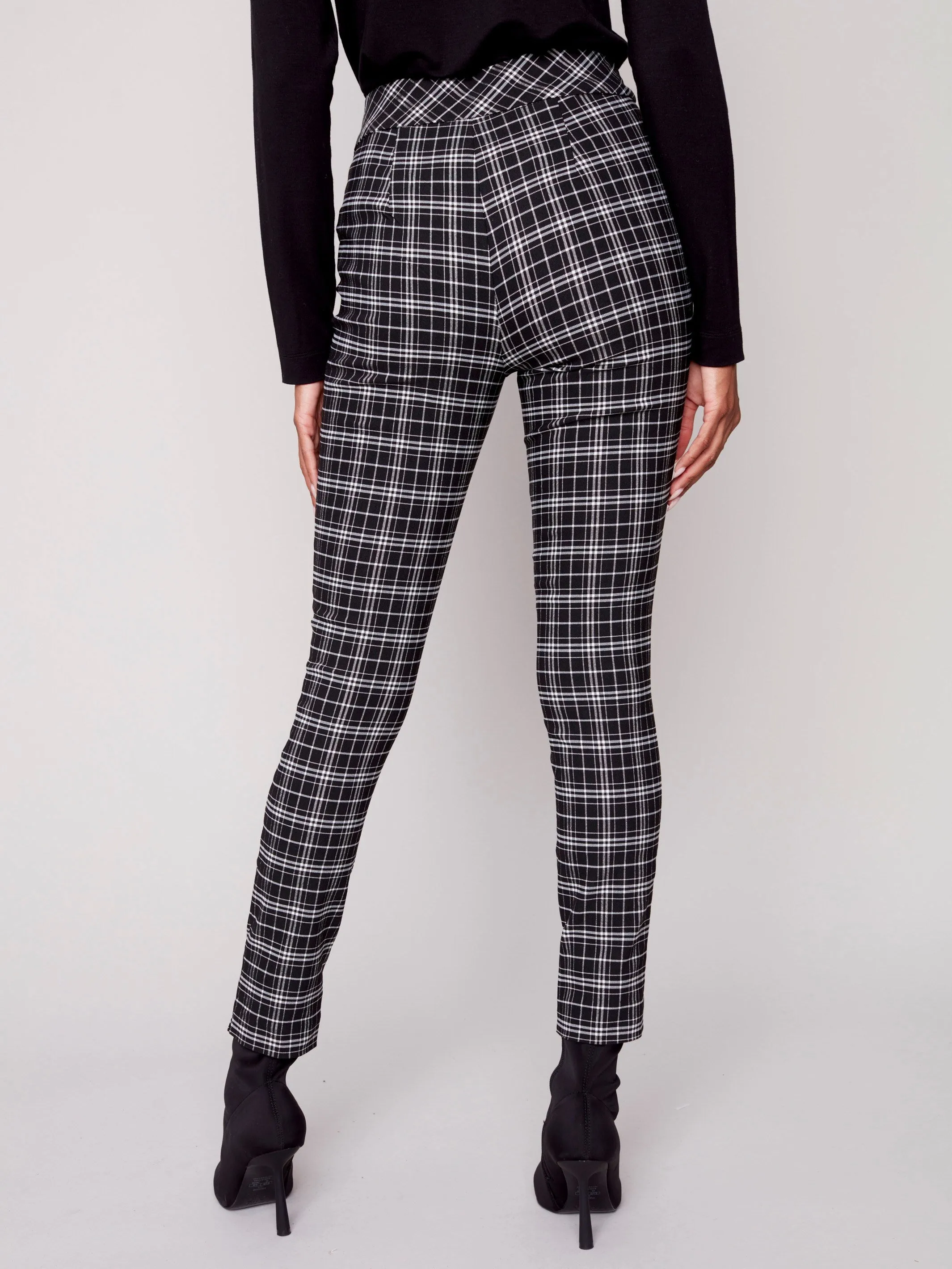 Plaid Pull-On Pants - Black & White