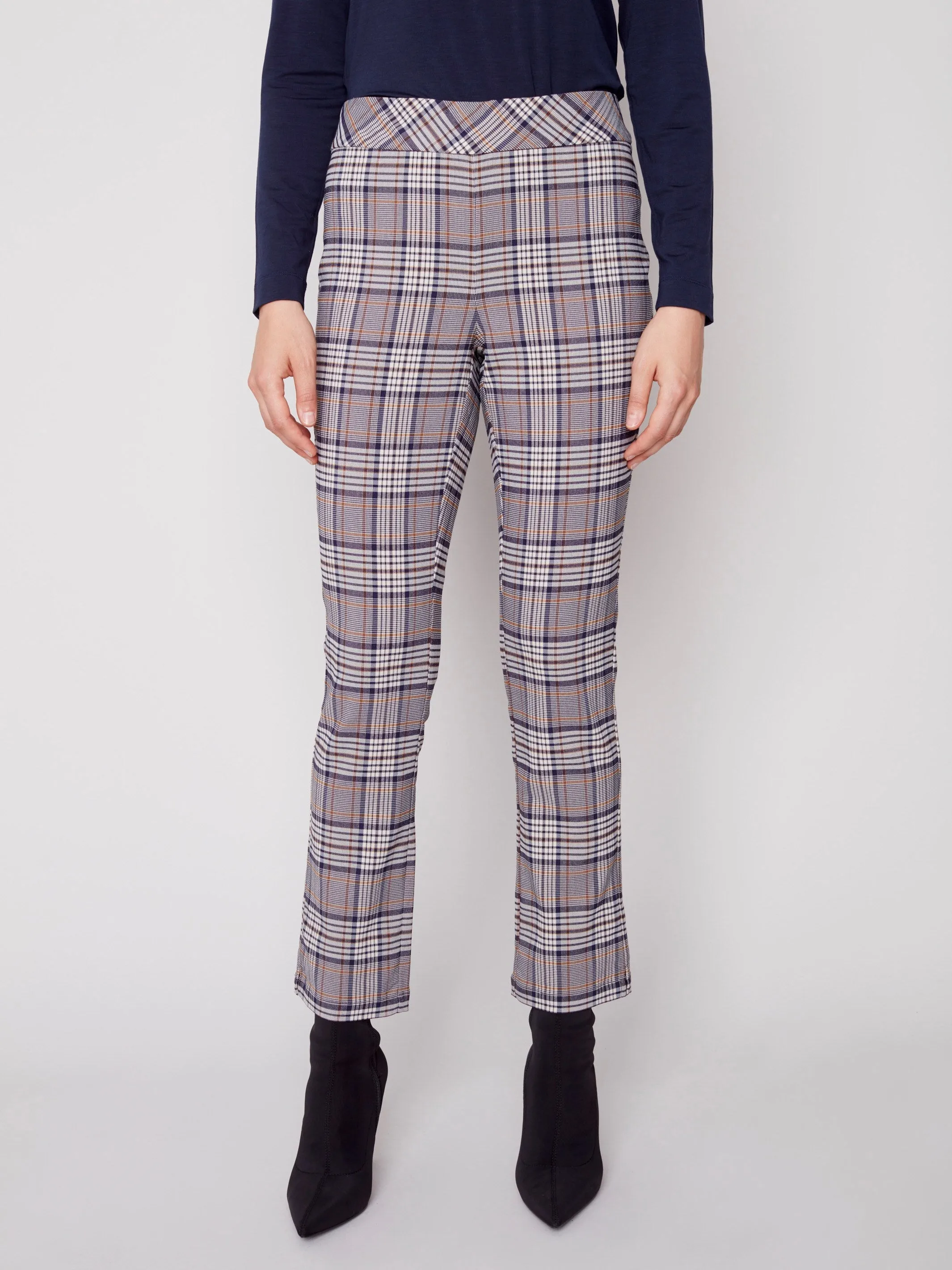 Plaid Pull-on Pants - Navy