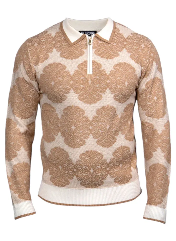 Prestige Cream Luxury Zip-Up Polo Sweater TXTRD Style No: SW-221