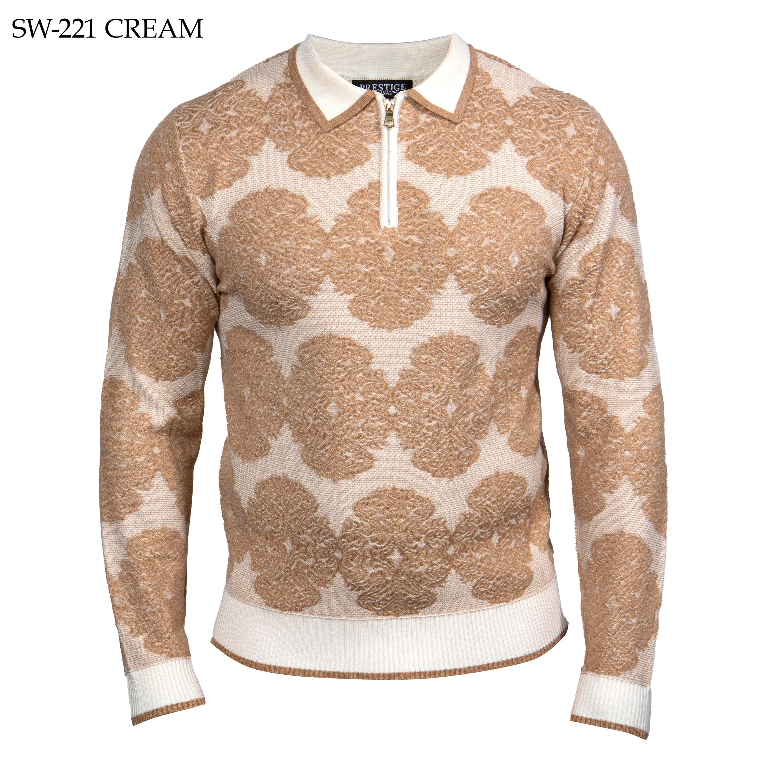 Prestige Cream Luxury Zip-Up Polo Sweater TXTRD Style No: SW-221