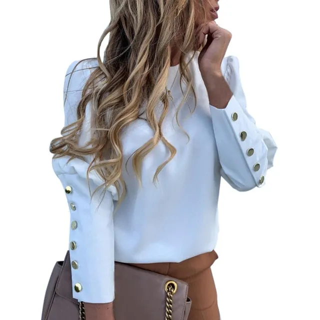 Puff Shoulder Blouse Shirts Office Lady New