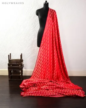 Red Banarasi Tehra Jamawar Brocade Handwoven Katan Silk Fabric with Zari Accents