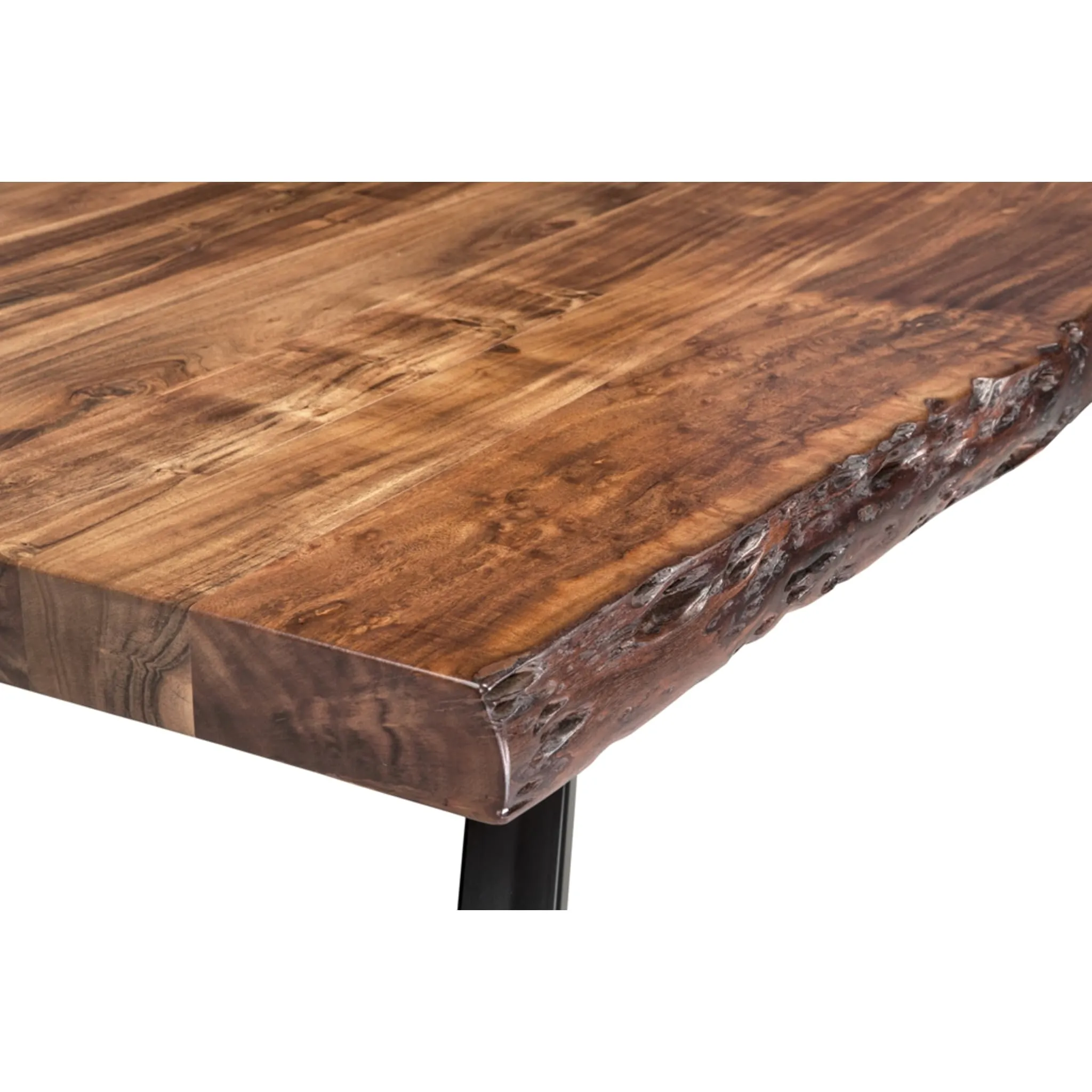 Reese Live Edge Solid Wood Metal Leg Dining Bench in Natural Acacia