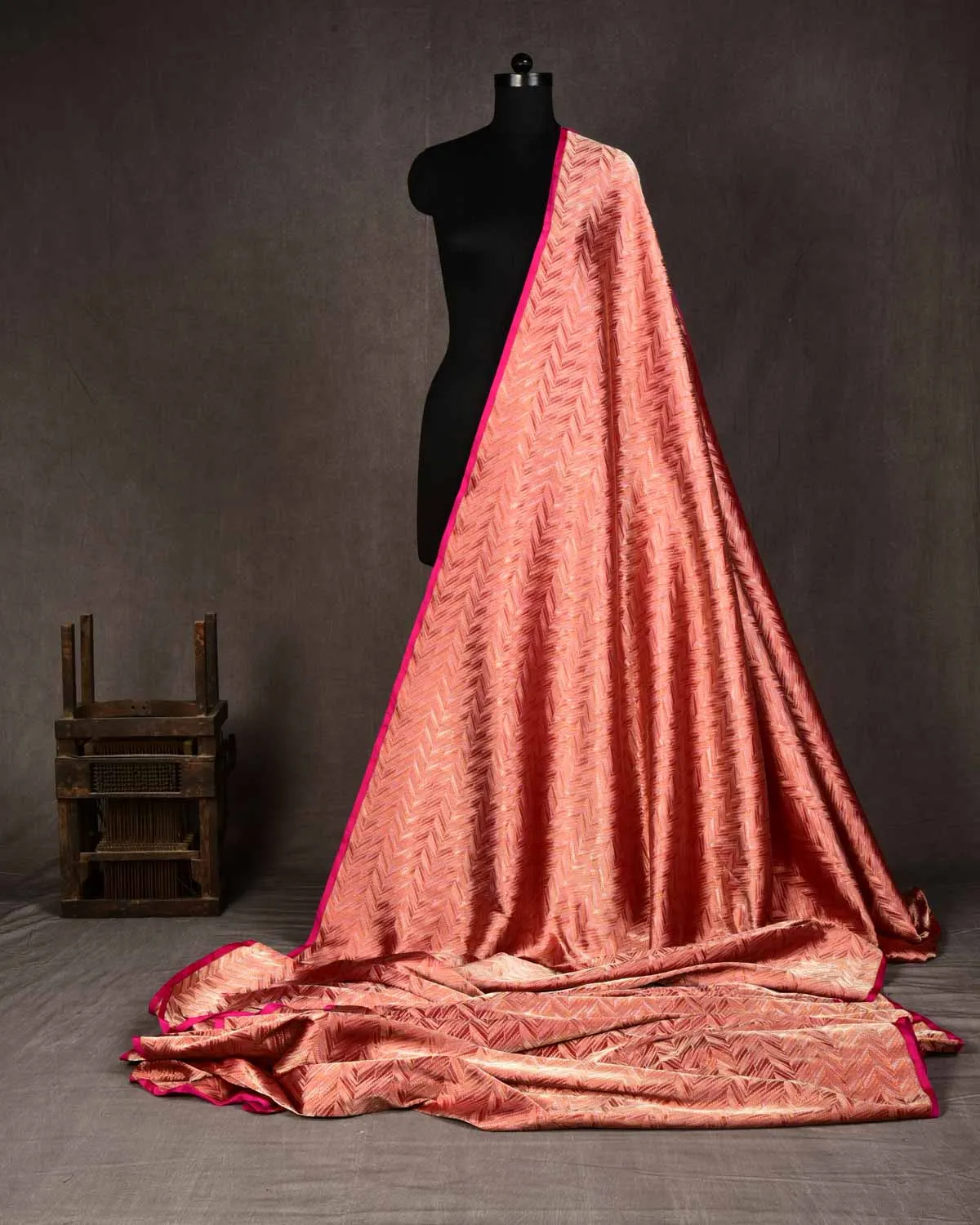 Regal Red Banarasi Arrowhead Chevron Alfi Sona Rupa Brocade Handwoven Katan Silk Unisex Fabric