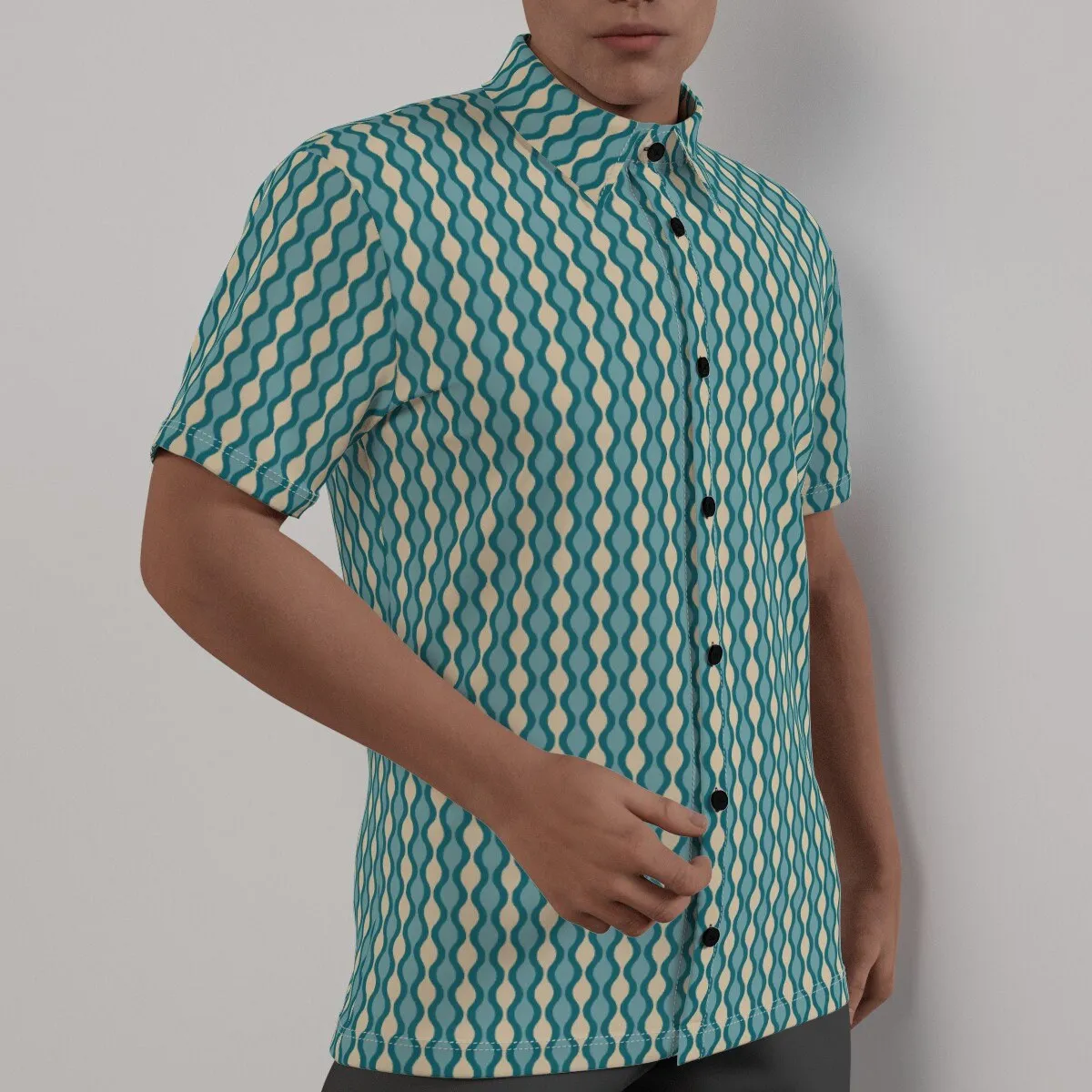 Retro Shirt Men, Retro Top Men, 60s Top Men, 60s style shirt, Teal Shirt Men, Geometric Shirt Men, Mid Century Top, 60s inspired Top