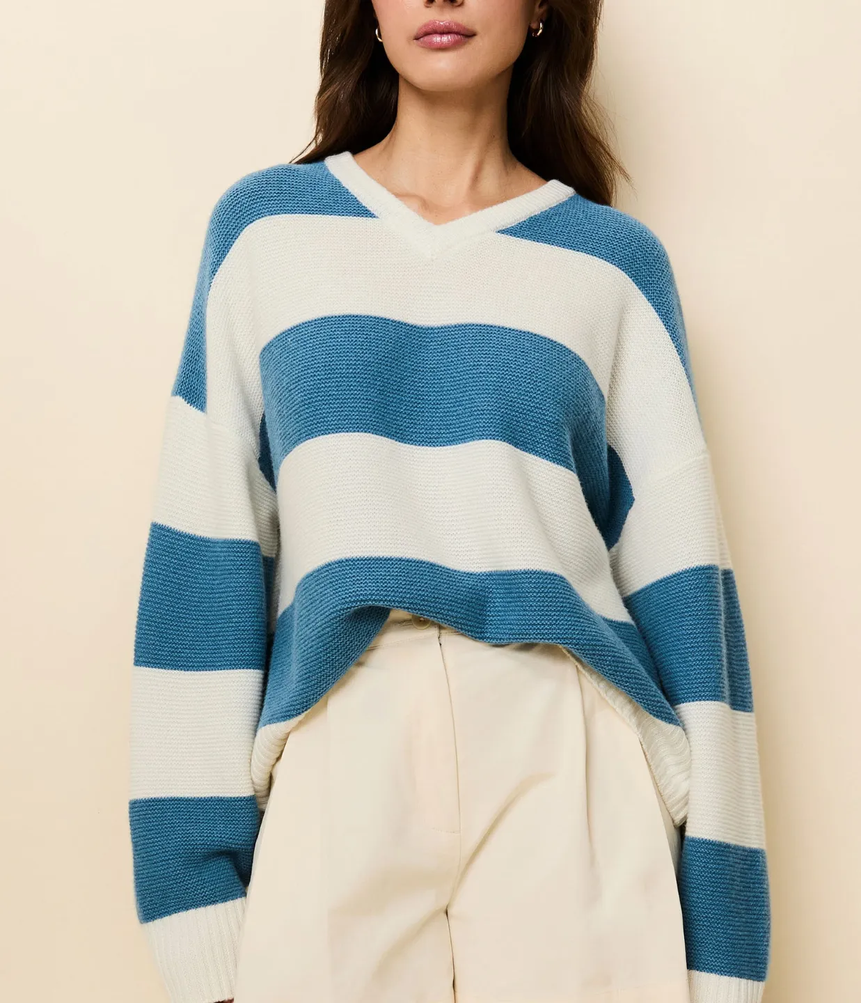 Reva Pullover in French Blue and Brule Stripe