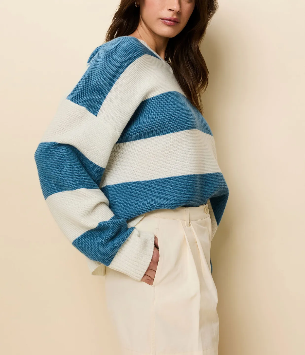 Reva Pullover in French Blue and Brule Stripe
