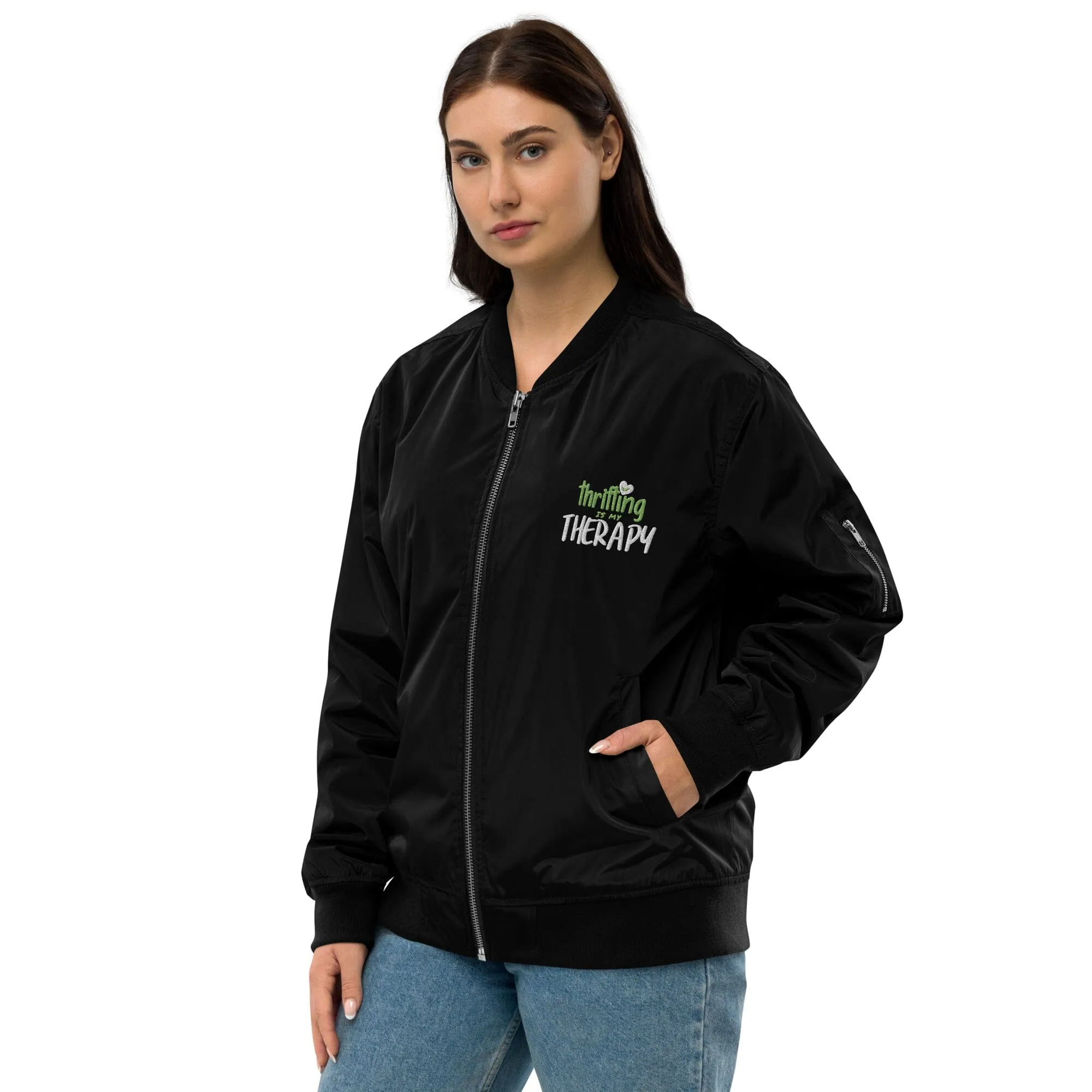 Thrifting is my Therapy Recycled bomber jacket