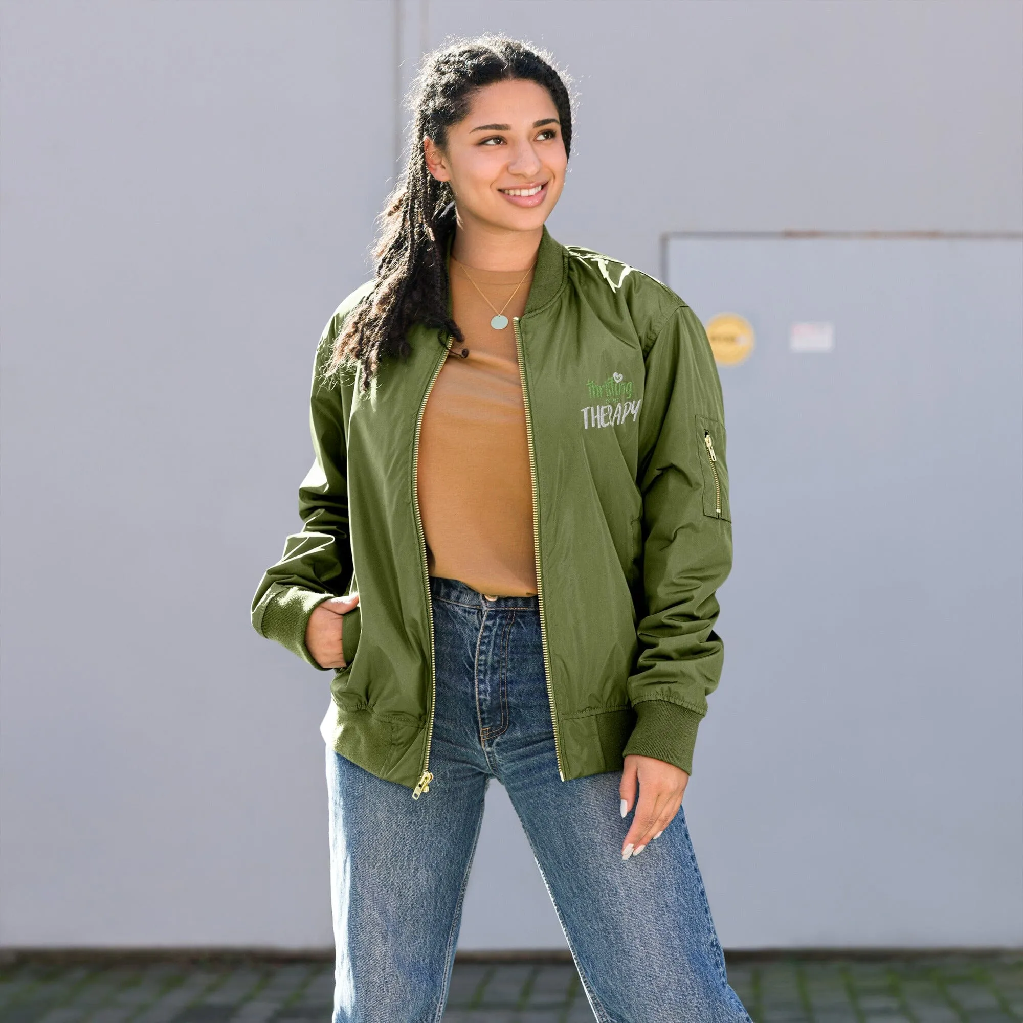Thrifting is my Therapy Recycled bomber jacket