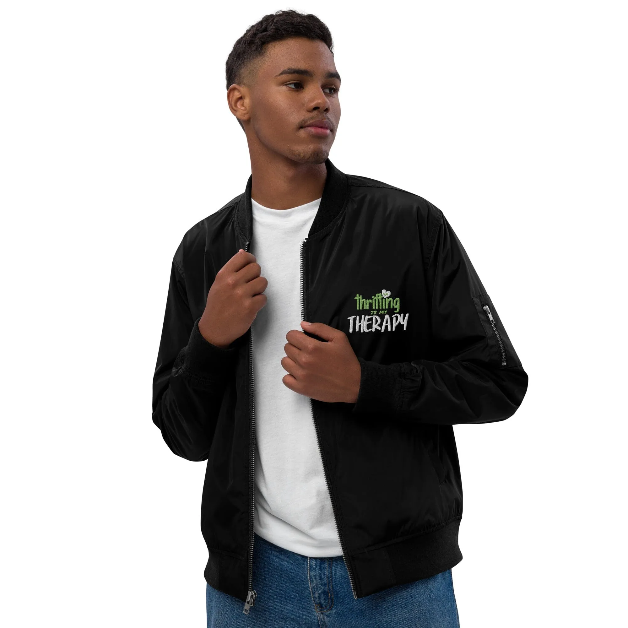 Thrifting is my Therapy Recycled bomber jacket
