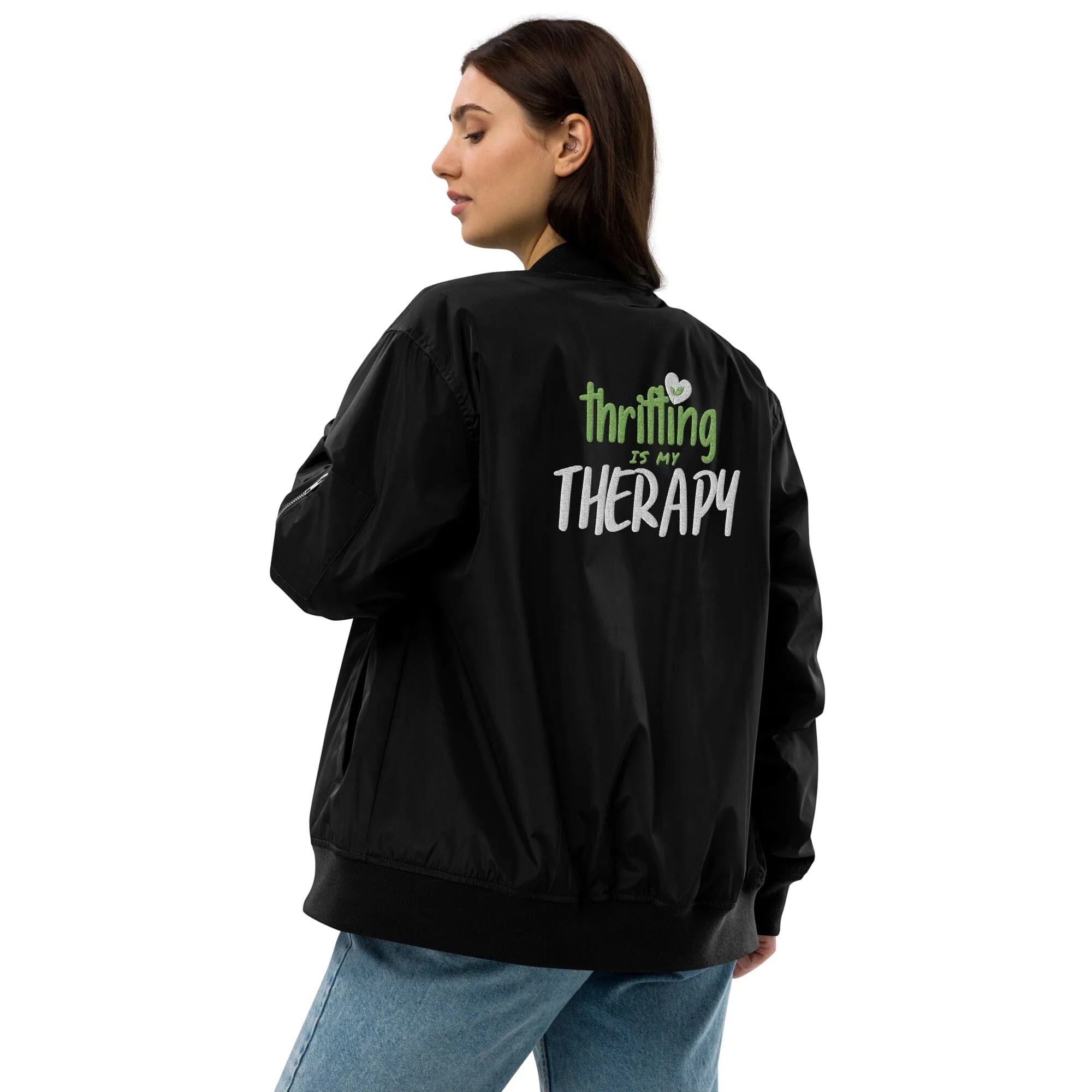 Thrifting is my Therapy Recycled bomber jacket