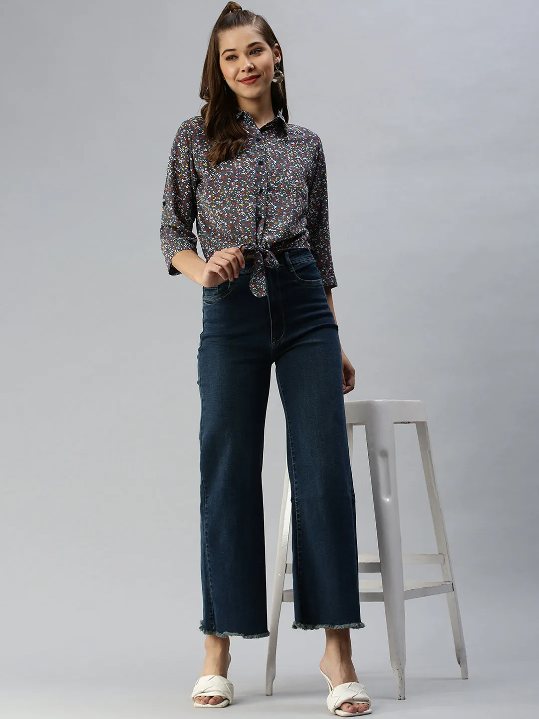 Women's Blue Printed Tops